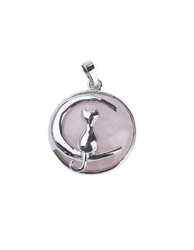 Colgante Gato con Cuarzo Rosa