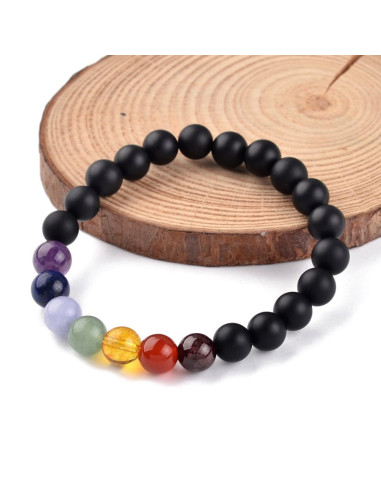 Pulsera Bolas 7 Chakras y Ágata Negra