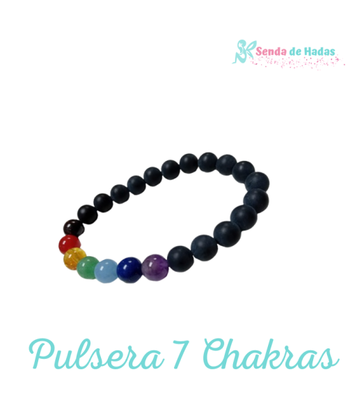 Pulsera Bolas 7 Chakras y Ágata Negra