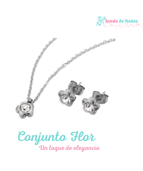 Conjunto colgante y pendientes flor.