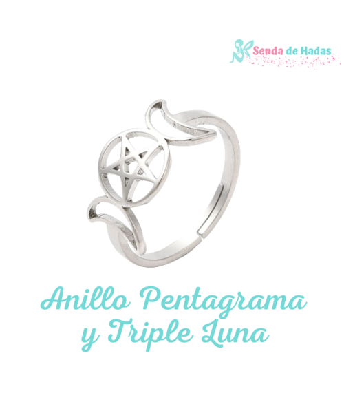 Anillo Pentagrama con Triple Luna,...
