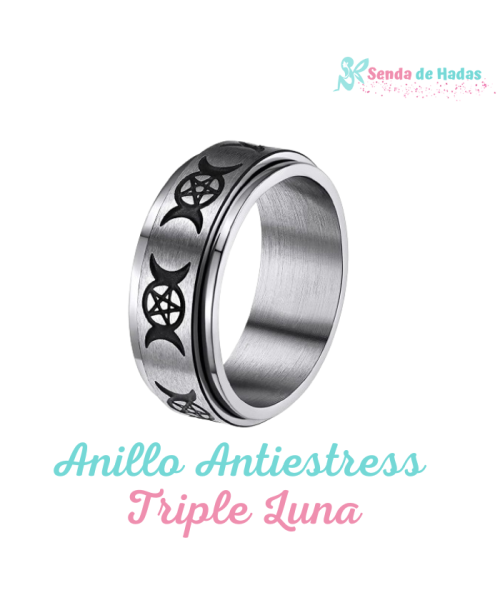 Anillo Antiestrés Triple Luna, plateado
