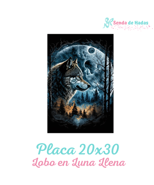 Placa pared Lobo Luna Llena 20x30