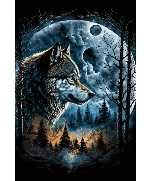 Placa pared Lobo Luna Llena 20x30