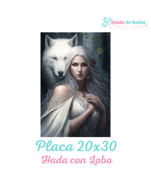 Placa pared Hada y Lobo Blanco 20x30