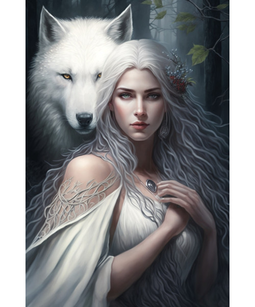 Placa pared Hada y Lobo Blanco 20x30