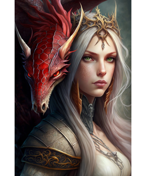 Placa pared Hada y Dragón Rojo 20x30