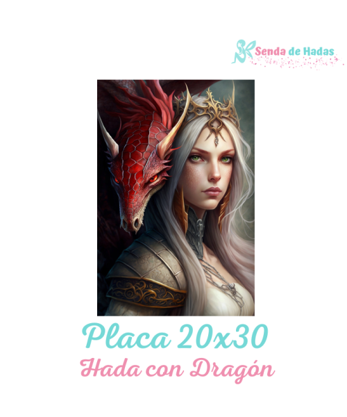 Placa pared Hada y Dragón Rojo 20x30