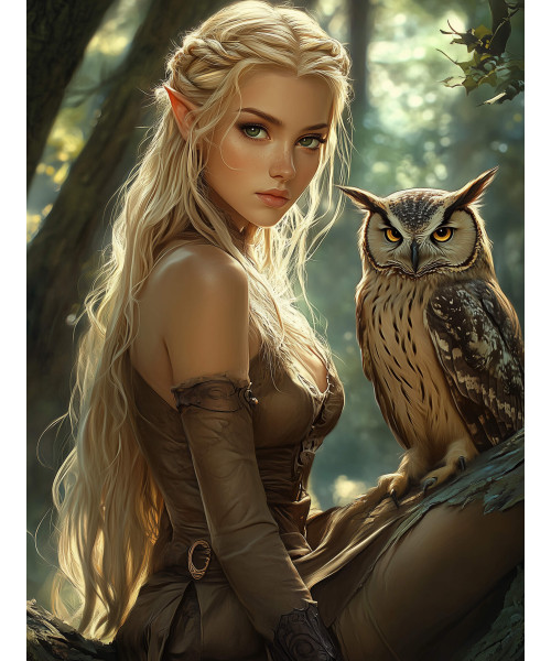 Placa pared Hada con Búho 20x30