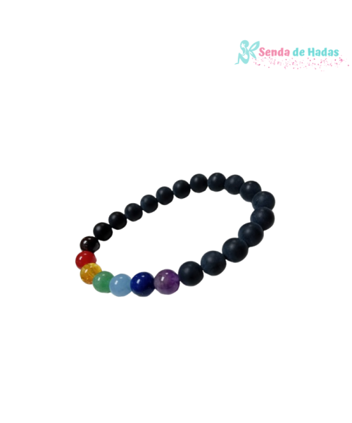 Pulsera Bolas 7 Chakras y Ágata Negra